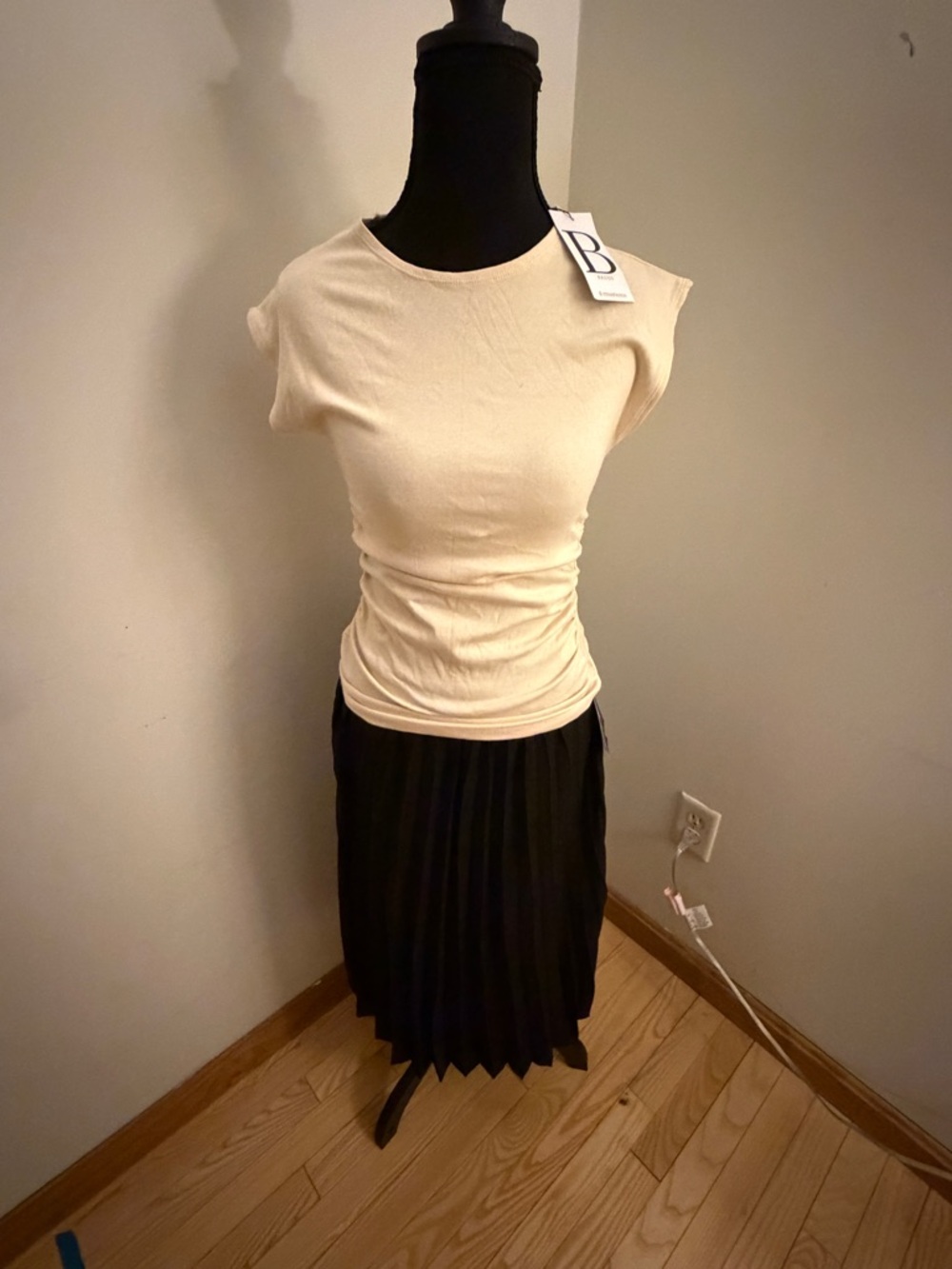 NWT pleated black skirt and Cream Sleeveless Top - ready to wear outfit.